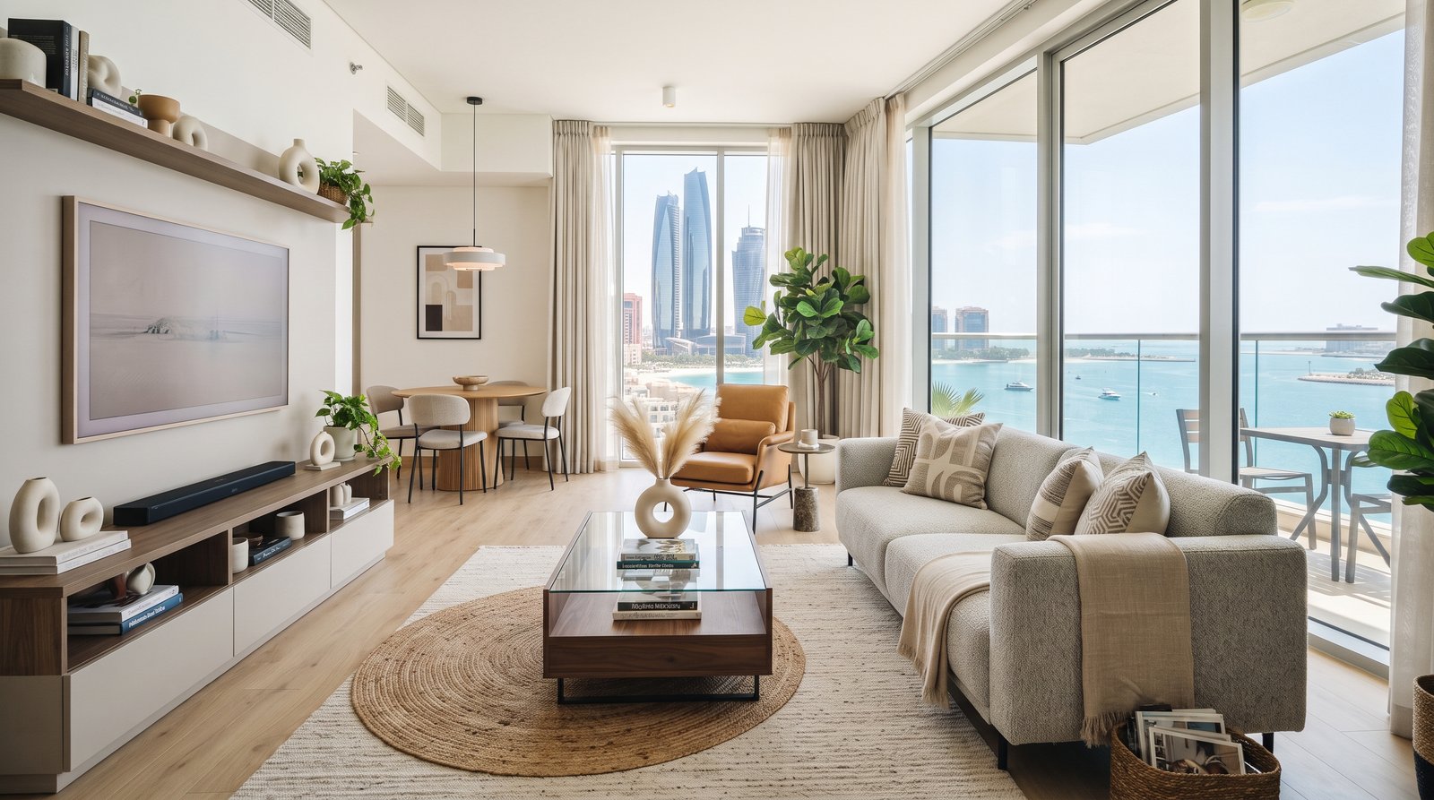 Bright modern apartment interior in Abu Dhabi showing the type of rental home discussed in the cost section