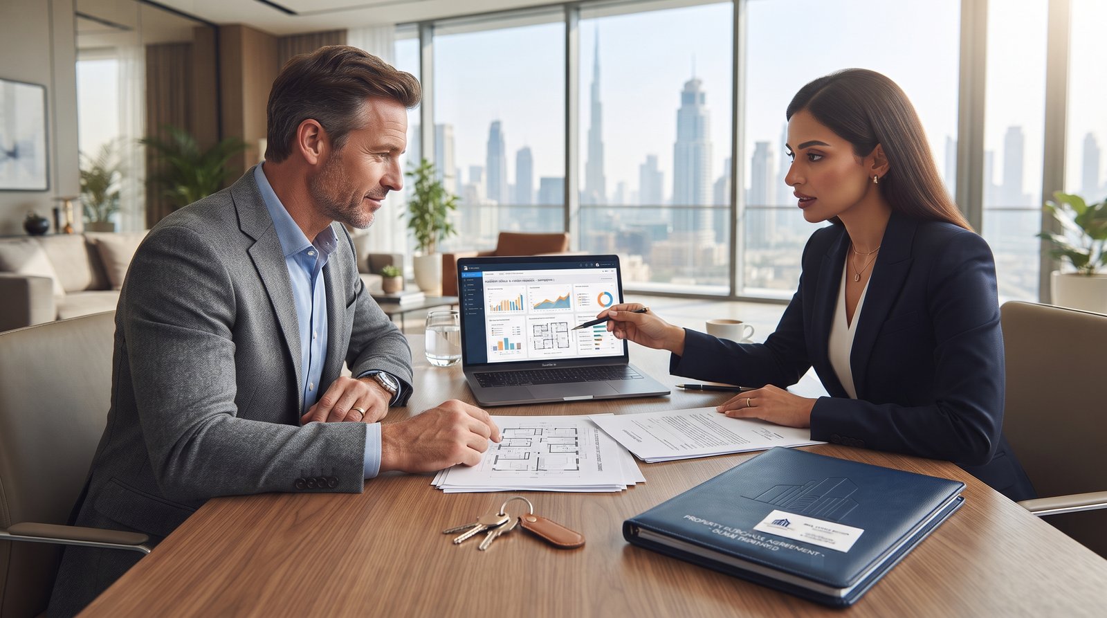 UK investor reviewing the Dubai property buying process and freehold ownership documents