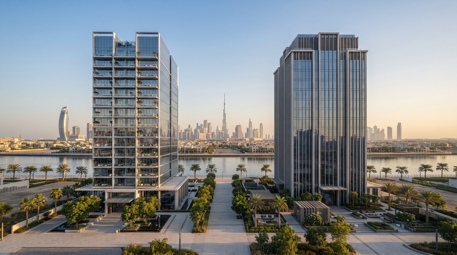 Dubai apartment buildings representing personal and company property ownership structures