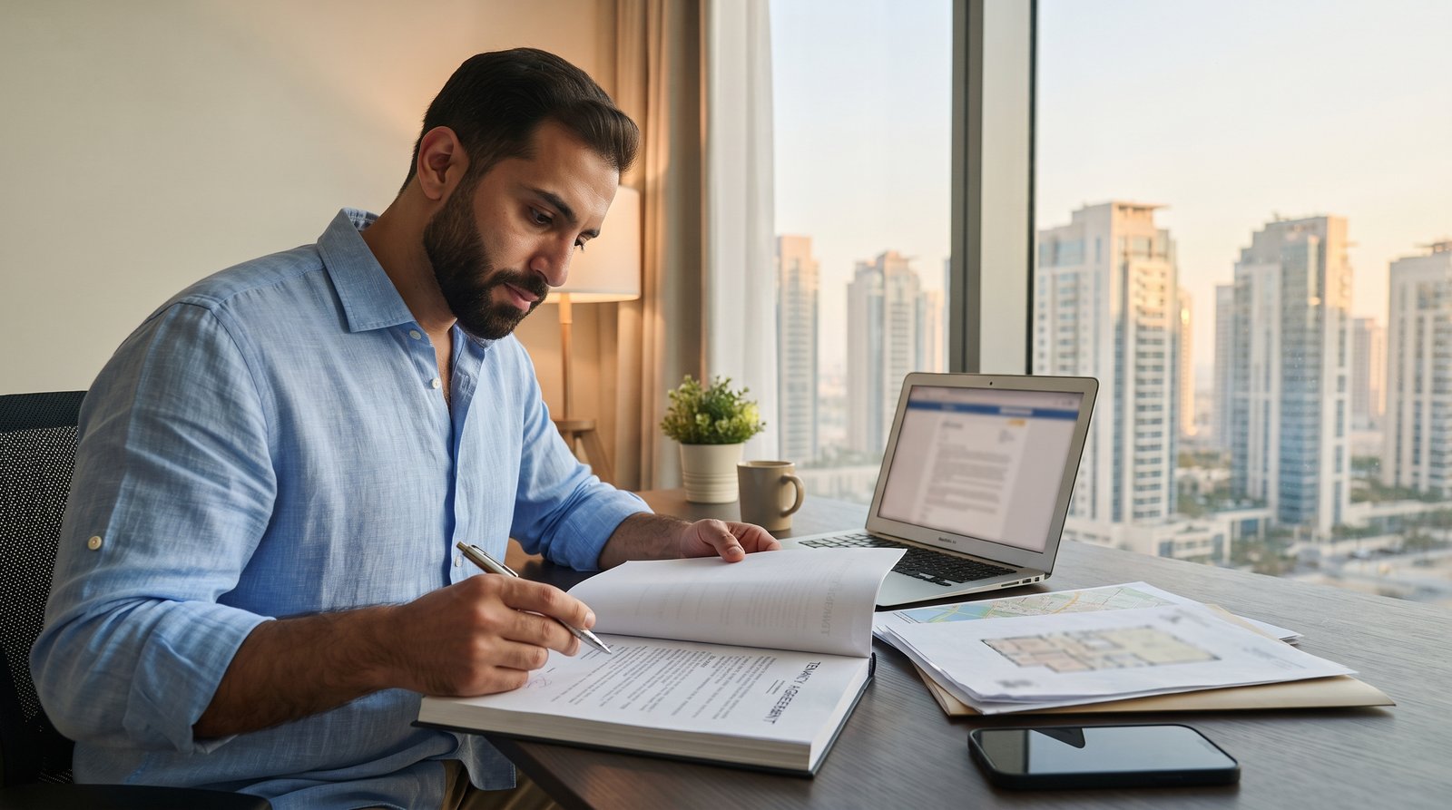 Dubai tenant reviewing tenancy documents before Ejari registration